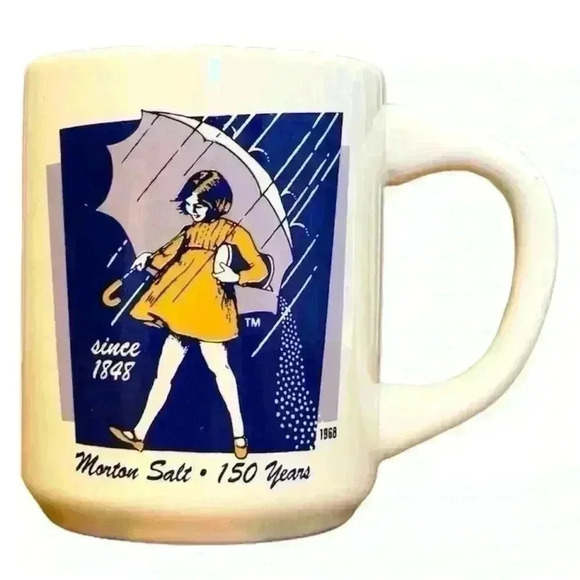 Bryan China, Vintage, Morton Salt Mug, Cup, New Castle, PA, Rain Girl Umbrella - Picture 2 of 6